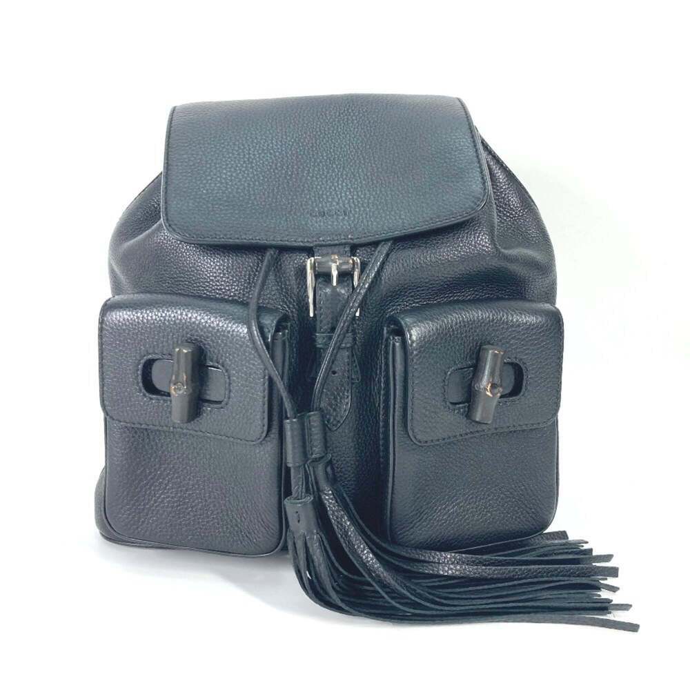 GUCCI Black Leather Bamboo Backpack - Picture 1 of 16